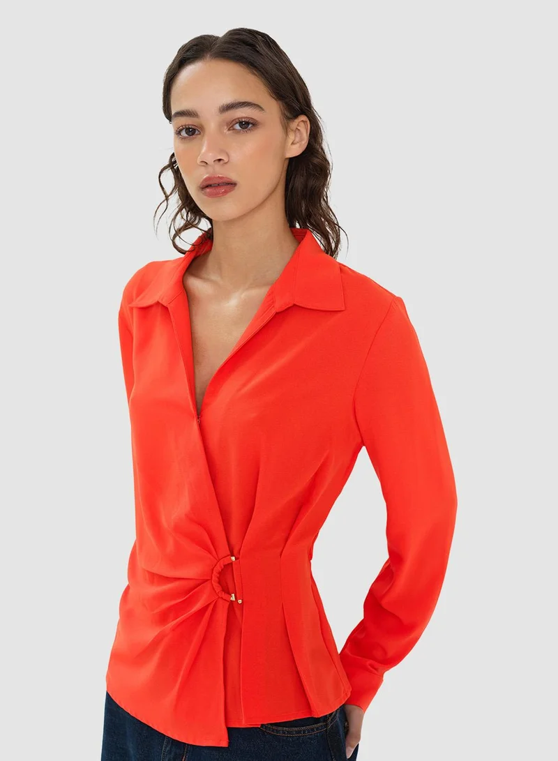 فرنش كونكشن Thelma Long Sleeve Wrap Over Shirt